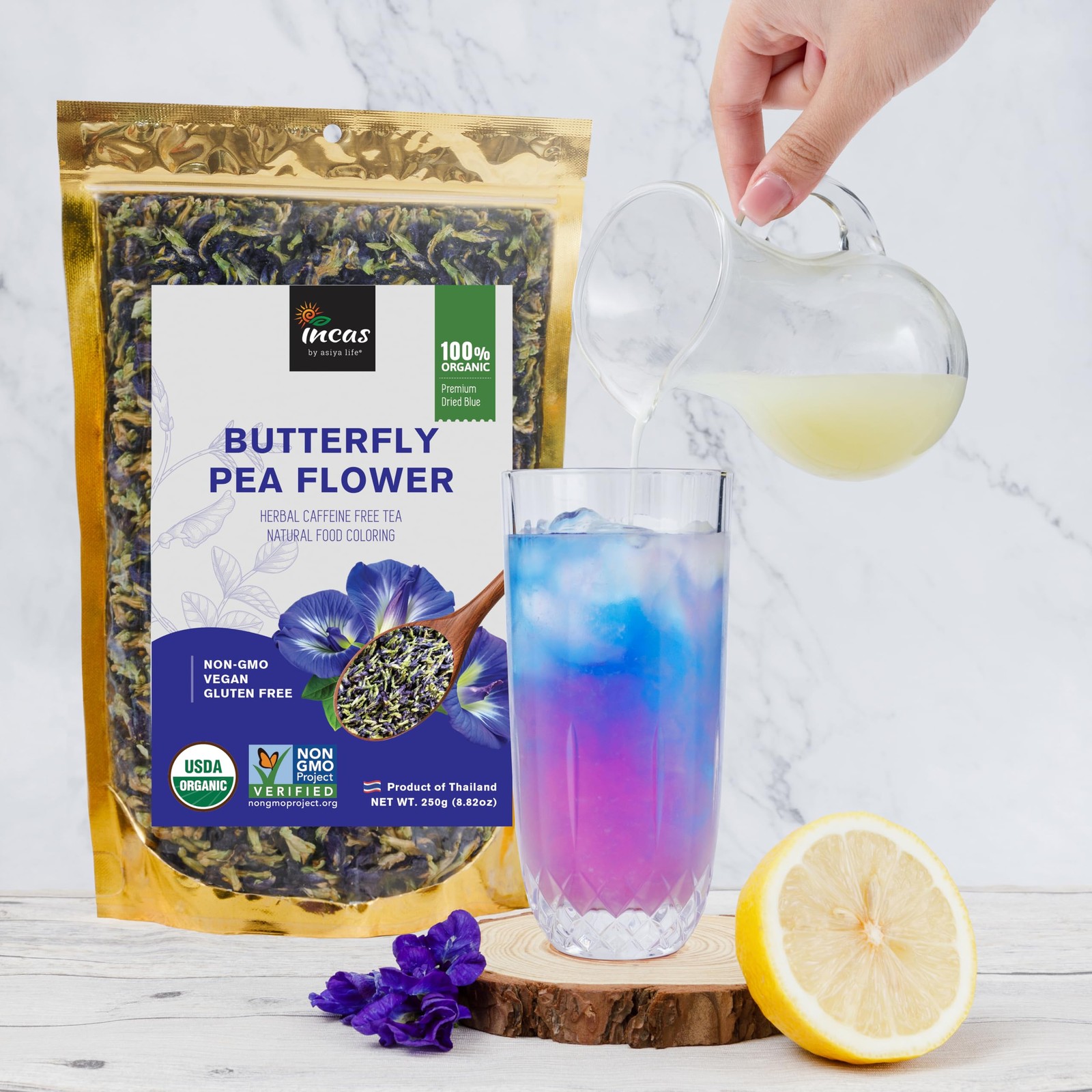 INCAS 100% USDA Organic Butterfly Pea Flower 8.82 oz 750+ Cups DIRECT FROM SO…