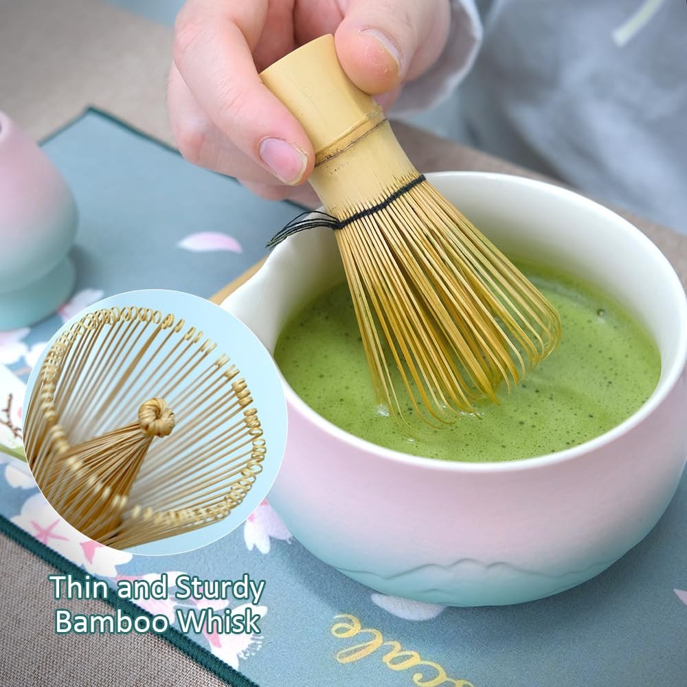 Matcha Whisk Set Japanese Tea Ceremony Kit 18 Oz Bowl 8 Pc Pink Green