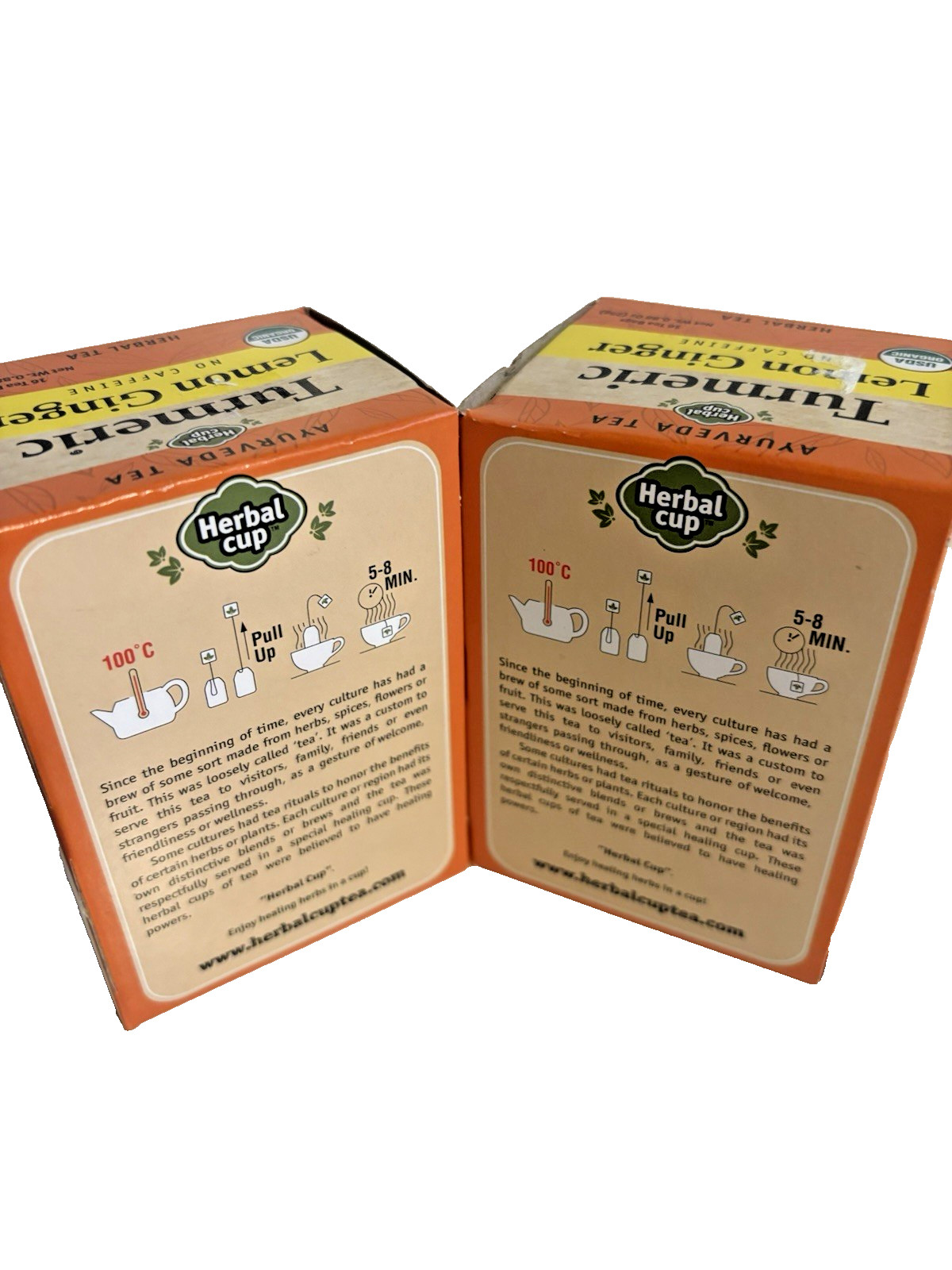 2-Pack Herbal Cup Ayurveda Turmeric Tea, Organic Lemon Ginger No Caffeine NEW
