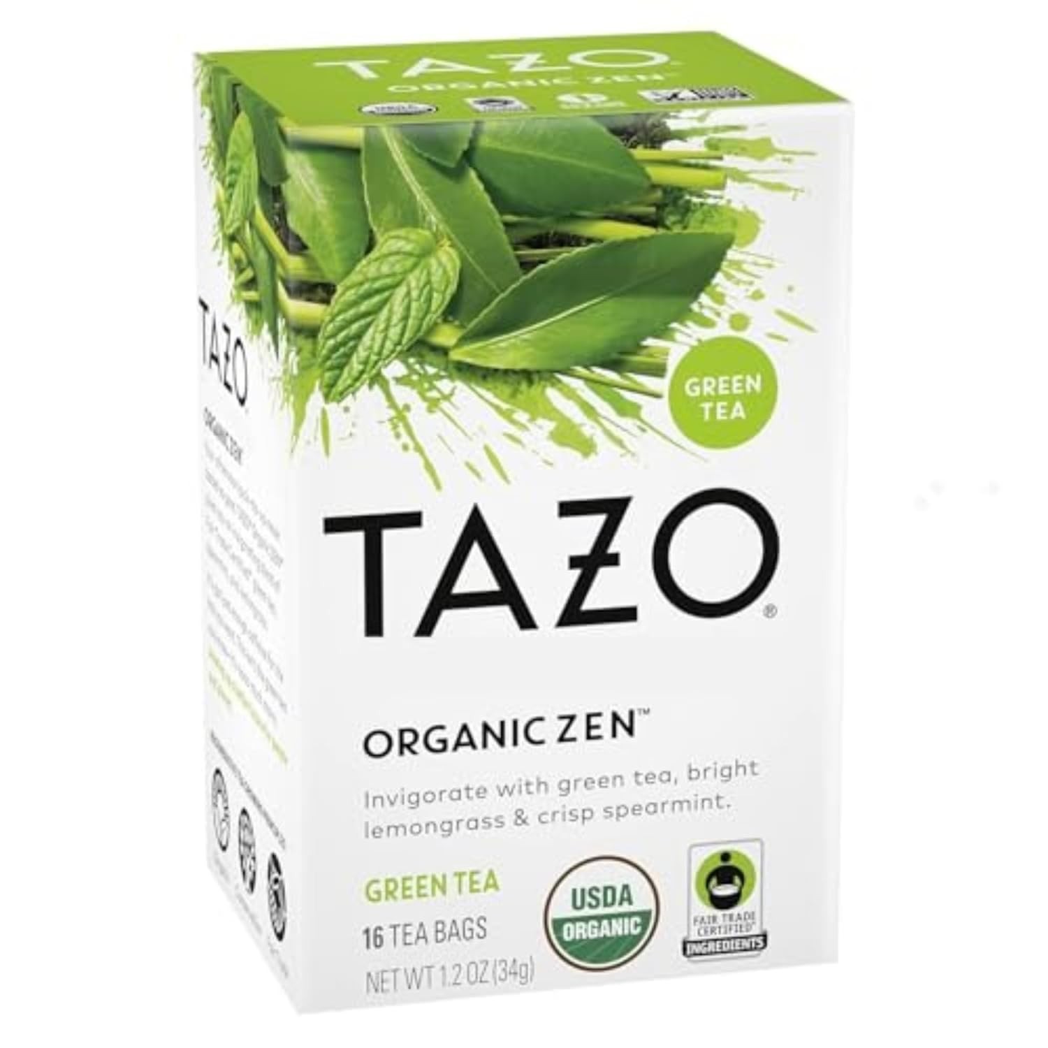 TAZO Organic Zen Green Tea, Caffeinated Tea with Refreshing Lemongrass & Spearmi