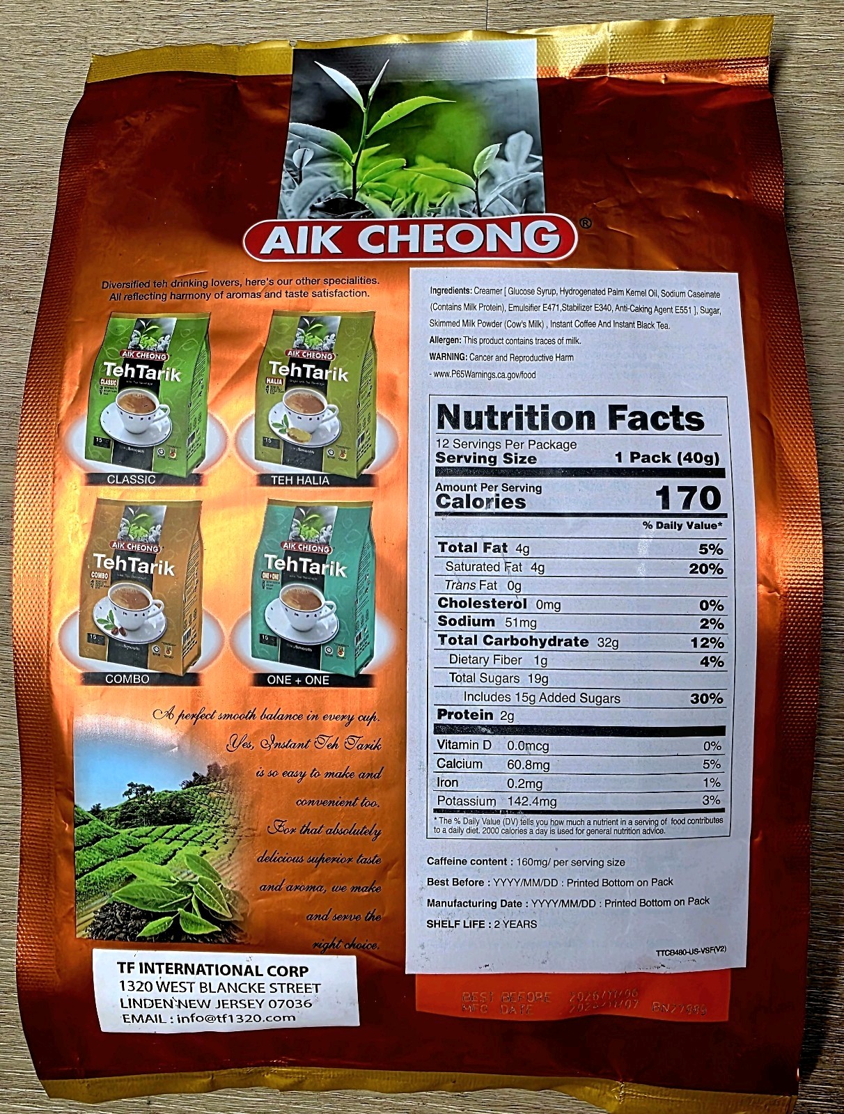 Aik Cheong Teh Tarik COMBO – 4-in-1 Coffee & Tea Fusion – 12 Sachets (480g)