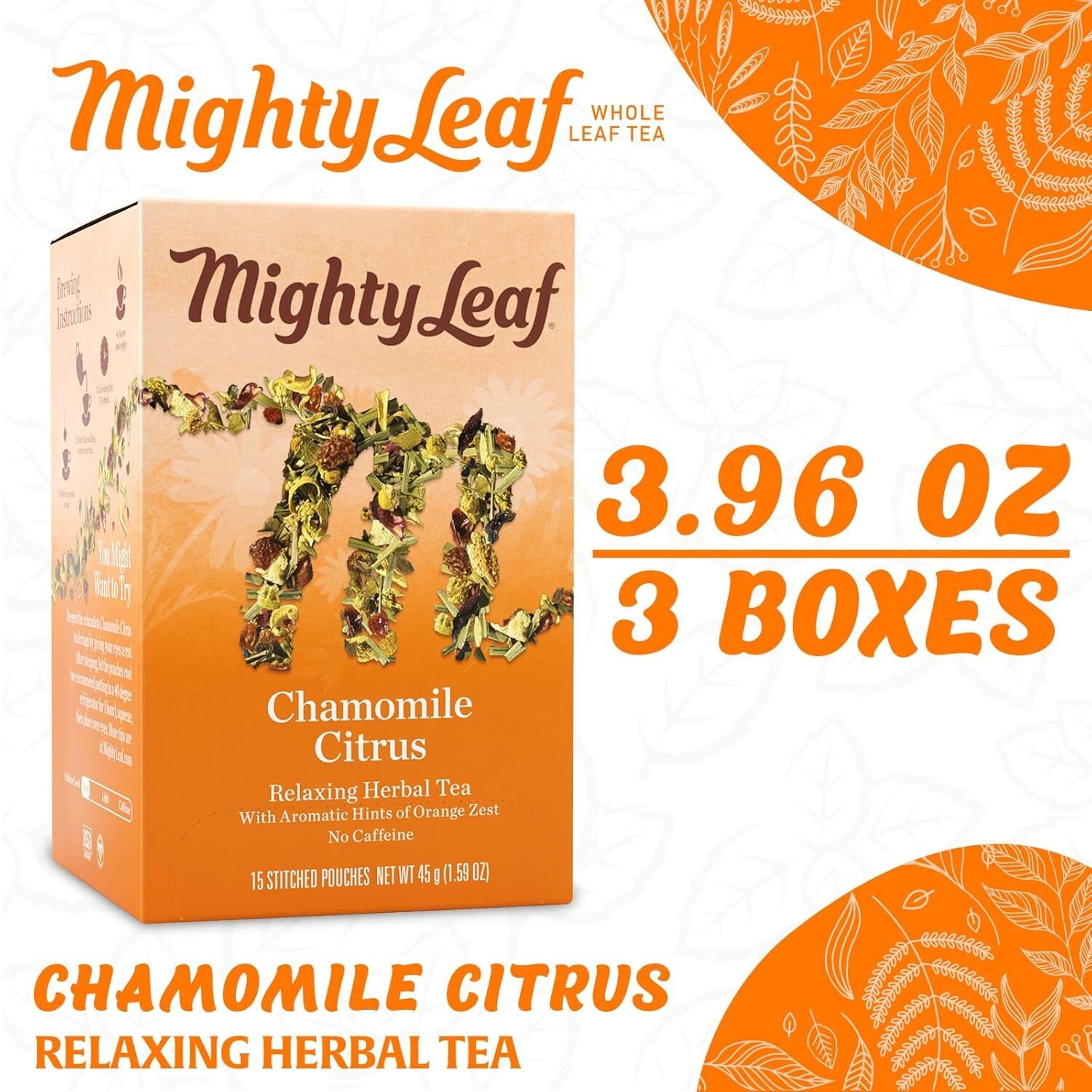 Delicate Chamomile Citrus Tea Blend with Vitamin C – 15 Whole Leaf Silk Bags