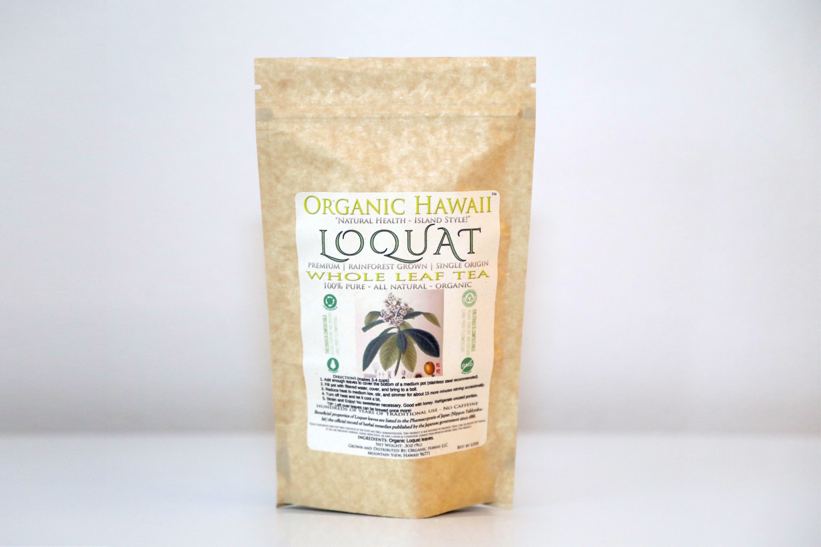 Organic Hawaii LOQUAT Whole Leaves for Tea FRESHLY DRIED Resealable Bag 9g /.3oz