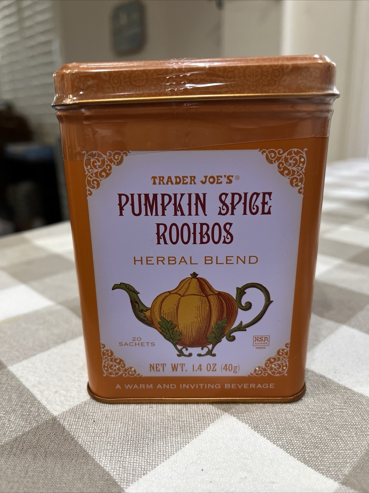 TRADER JOE’S Pumpkin Spice 🎃 ROOIBOS Herbal Blend TEA BAGS X20 DECORATIVE TIN