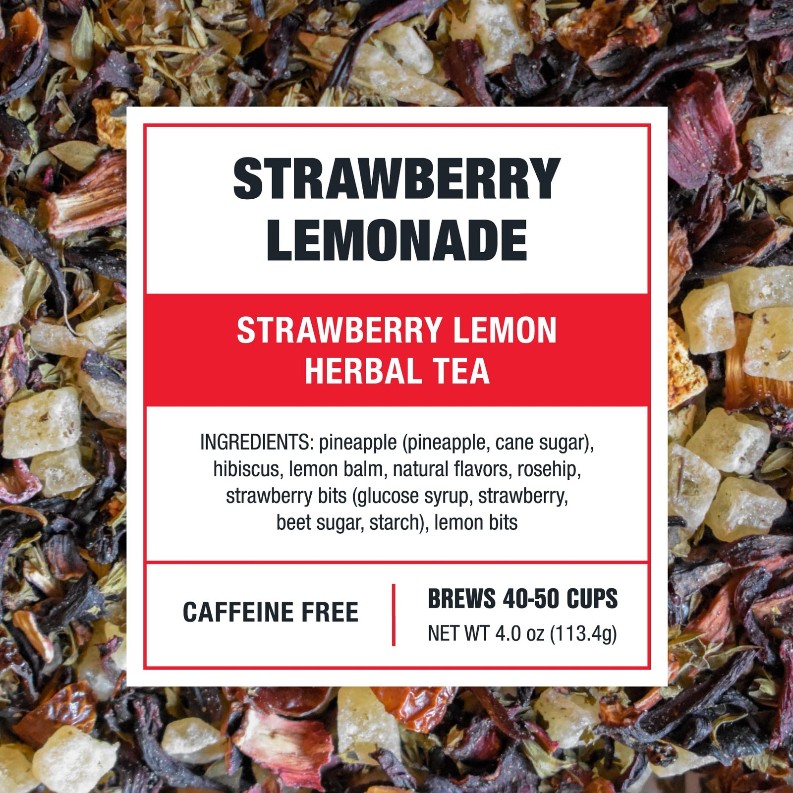 Premium Strawberry Lemon Herbal Tea 50 Cups in Reusable Tin Caffeine Free