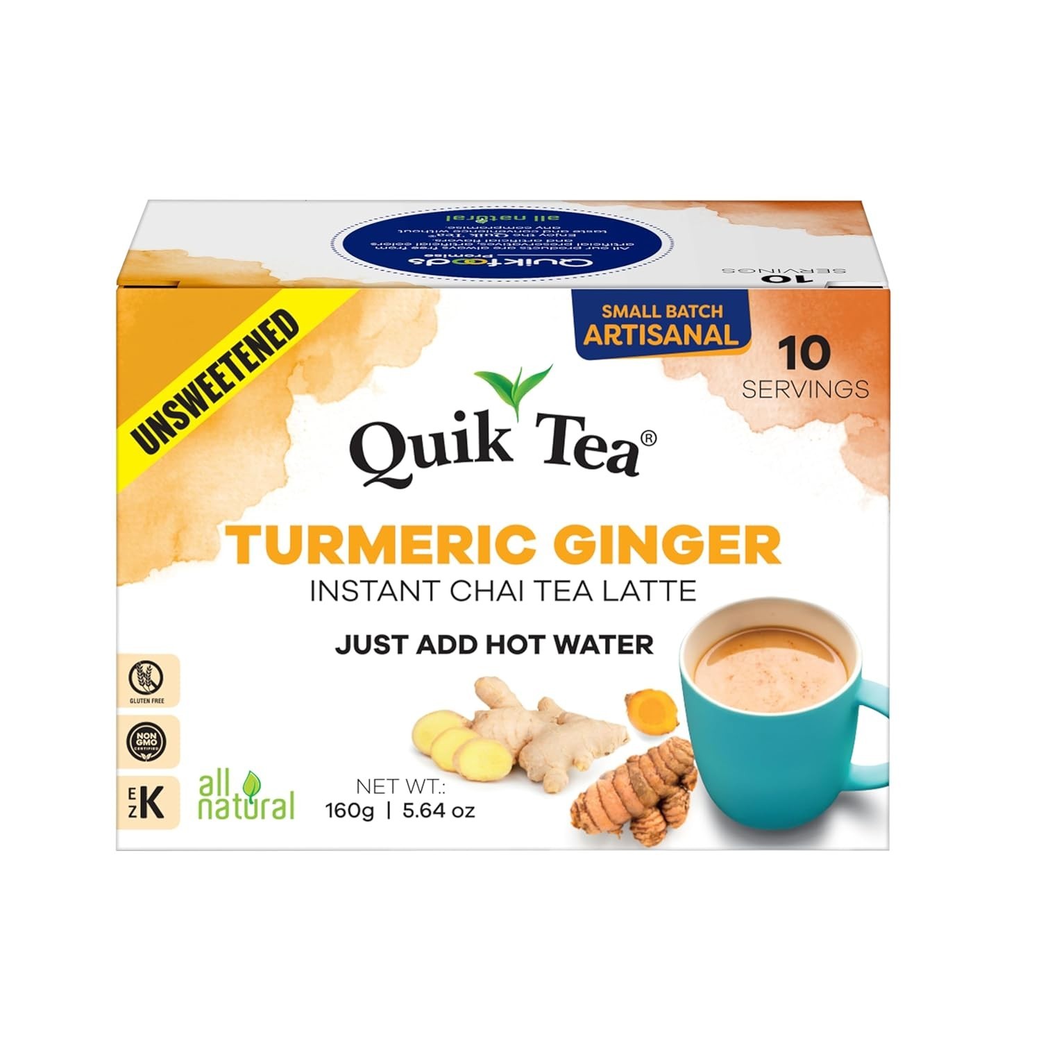QuikTea Instant Unsweetened Turmeric Ginger Chai Tea Latte – 10 Ct, (pack of 1)