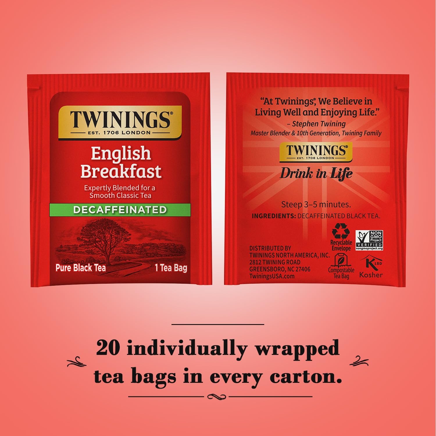 Twinings English Breakfast Tea, Decaffeinated 50 Count (Pack of 1), No Color