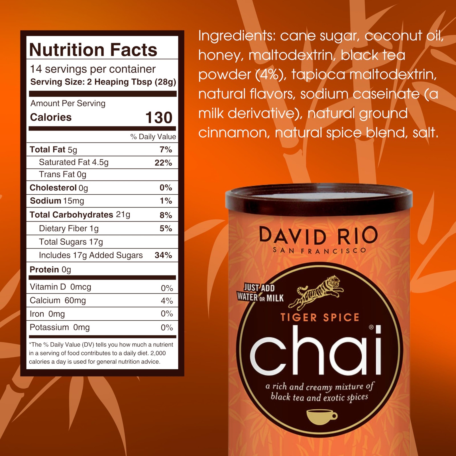 Chai Tea Latte Mix, 14 Oz, Organic, Dairy Free, Just Add Water or Milk