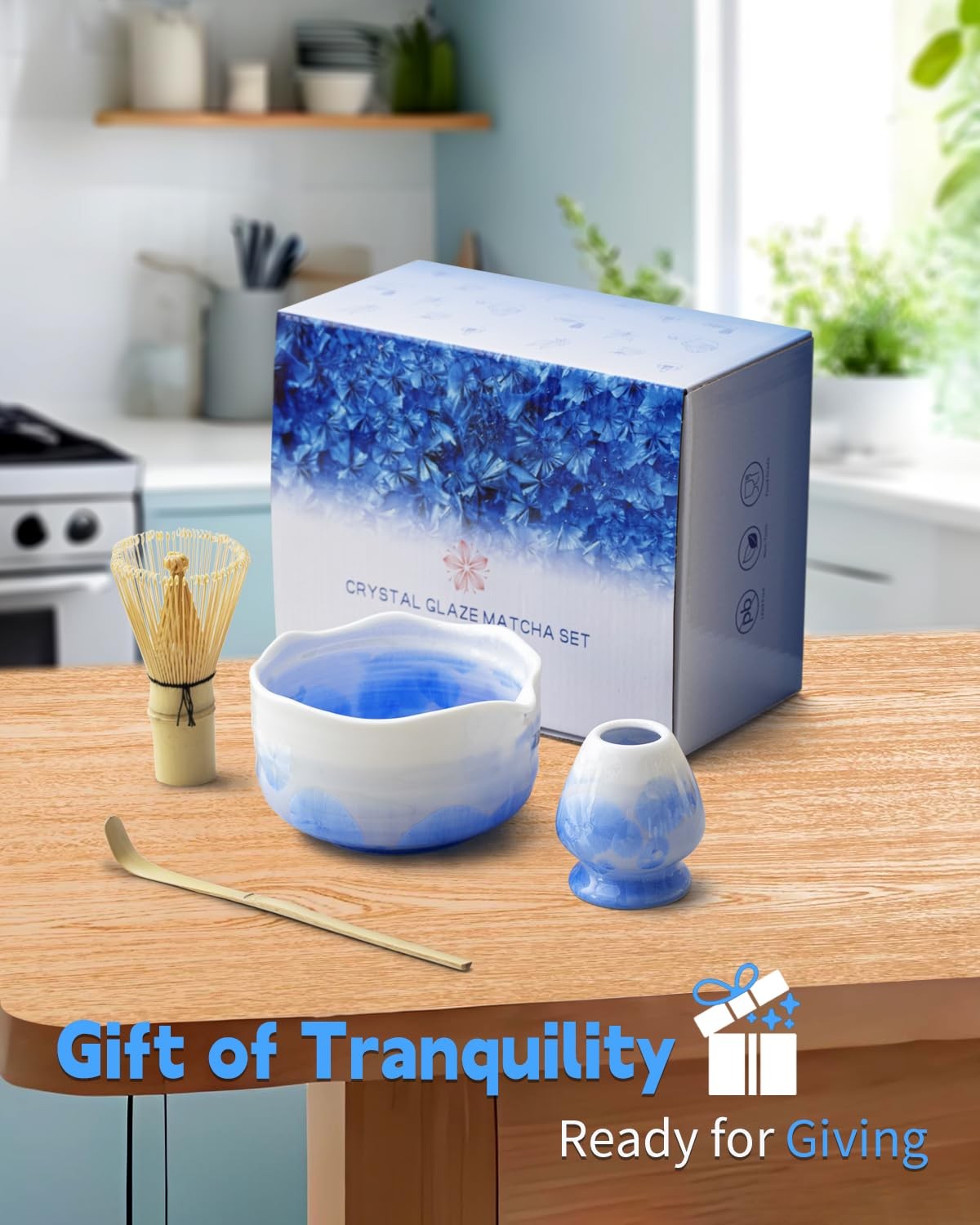 Natural Crystal Flower Matcha Set – 4 Pcs Food Grade Matcha Kit with Spouted …