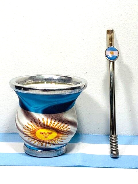 Mate cup yerba argentino – Argentina flag + bombilla straw Argentina
