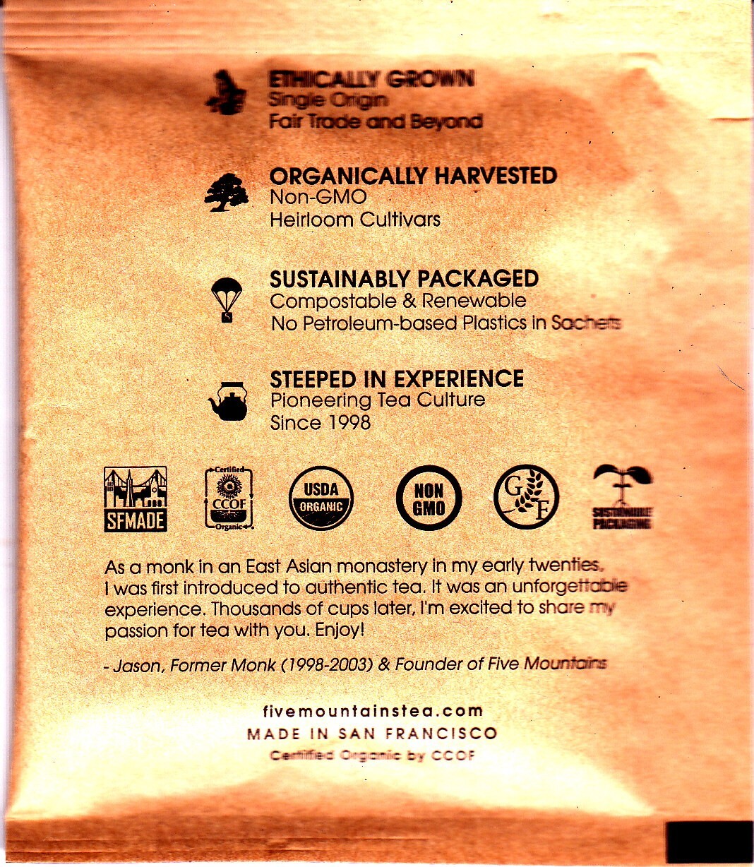 Five Mountains Tea Heirloom Organic Rooibos 9 sachets, see description