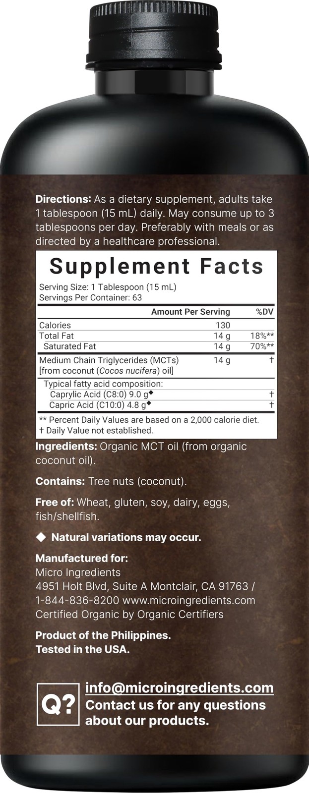 MCT Oil Organic, 32 fl oz |100% Virgin Coconut with C8 + 32 Fl Oz (Pack of 1)