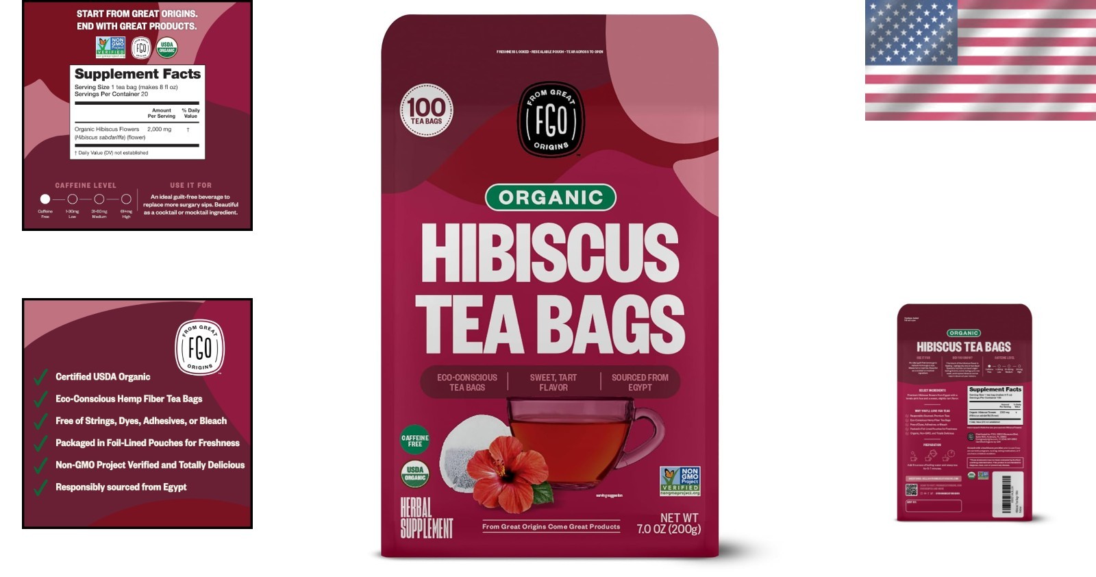 Revitalize with Organic Hibiscus Tea – 100 Bags of Sweet & Tart Caffeine-Free