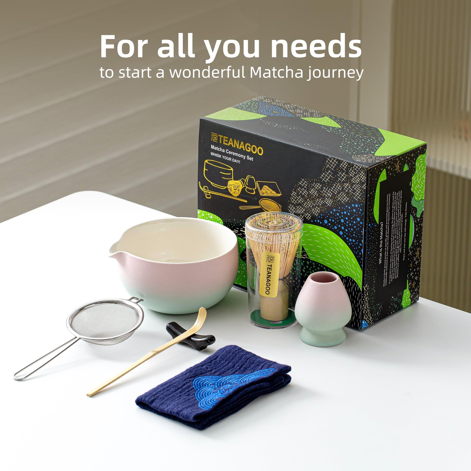TEANAGOO Matcha Whisk Set Pink,Ceremony Matcha Set Kit Grident Pink,Matcha Te…