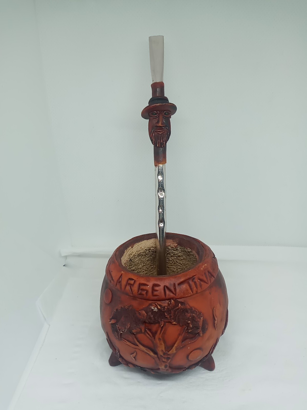 Argentina Unique Hand Made Wooden Yerba Mate Cup & Bombilla W Nature Design.