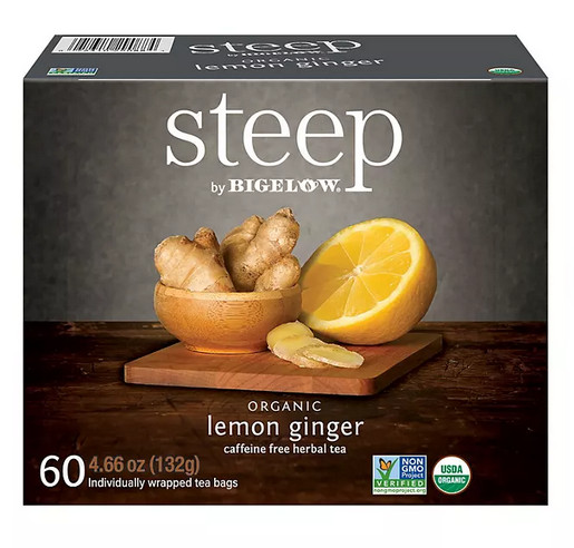 (2 Pack ) steep by Bigelow Lemon Ginger Herbal Tea ( 60 ct.)