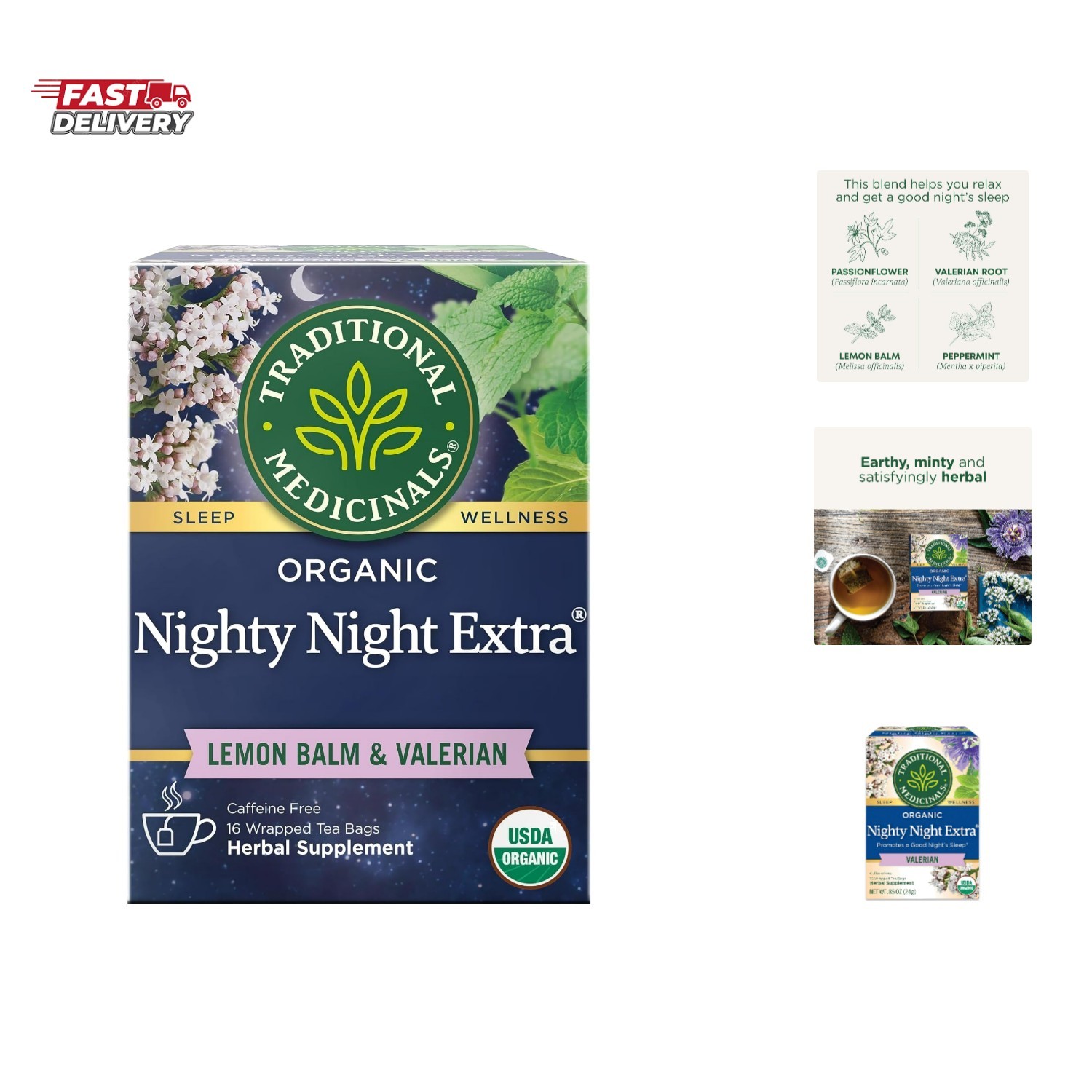 Organic Nighty Night Extra Tea With Valerian Root for Relaxation, 16 Tea Bags…