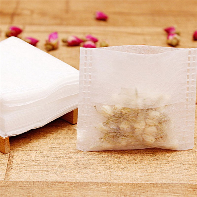 100X Empty Tea Bags Corn Fiber Fold Close Heat Seal Filter Paper Tea Infuser Jf