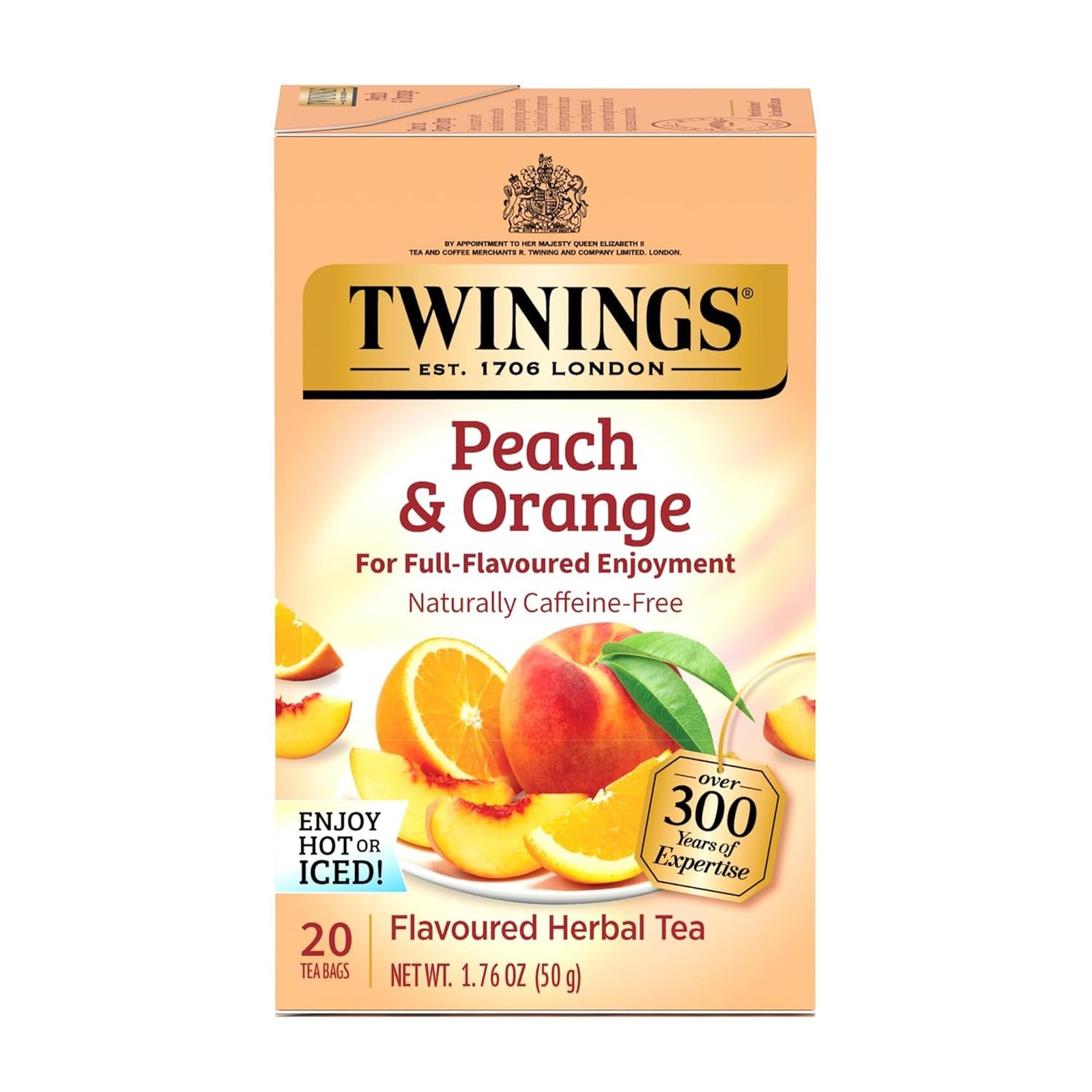 Twinings Peach & Orange Herbal Tea 20 Count (Pack of 1), No Color