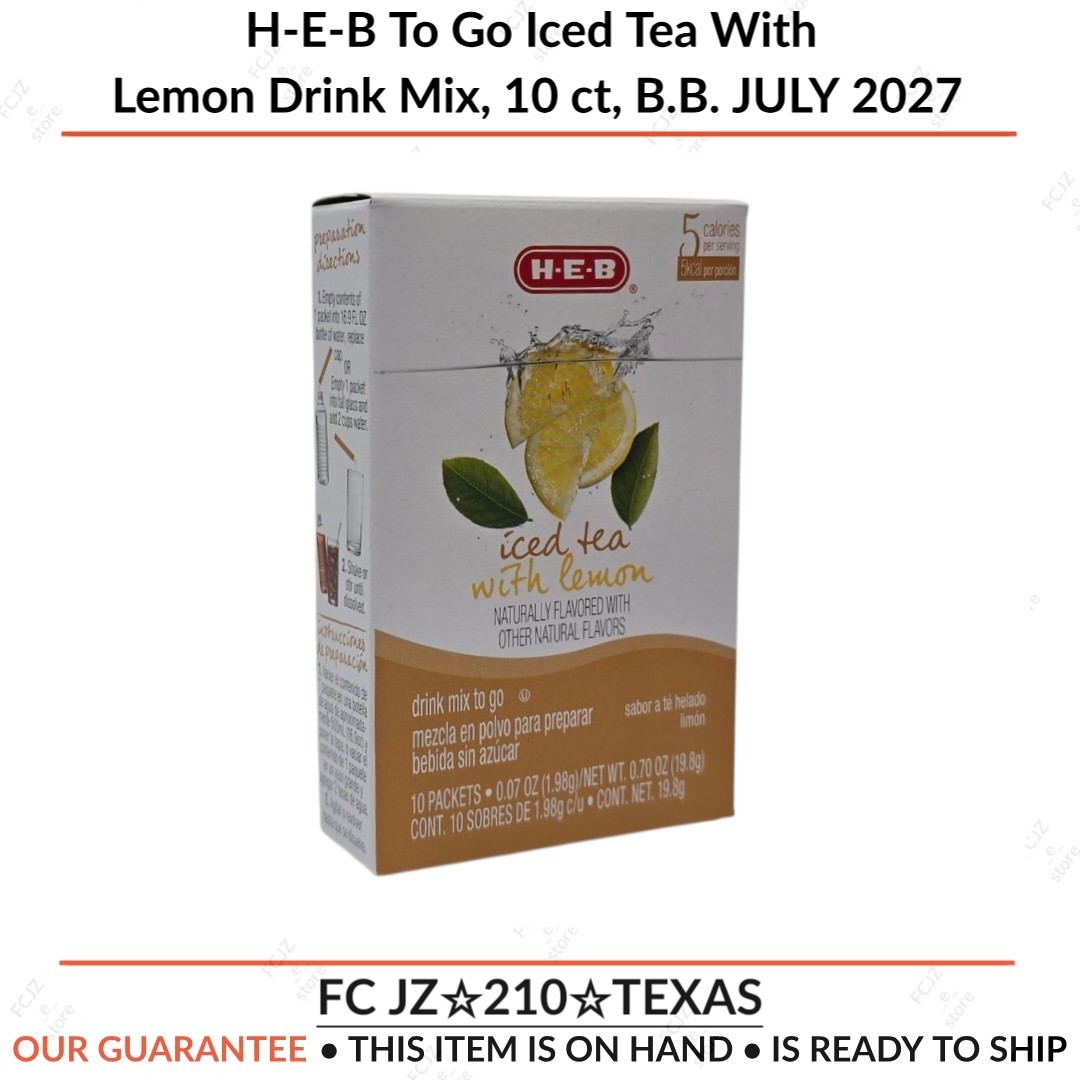 H-E-B To Go Iced Tea With Lemon Drink Mix, 10 ct, B.B. JULY 2027