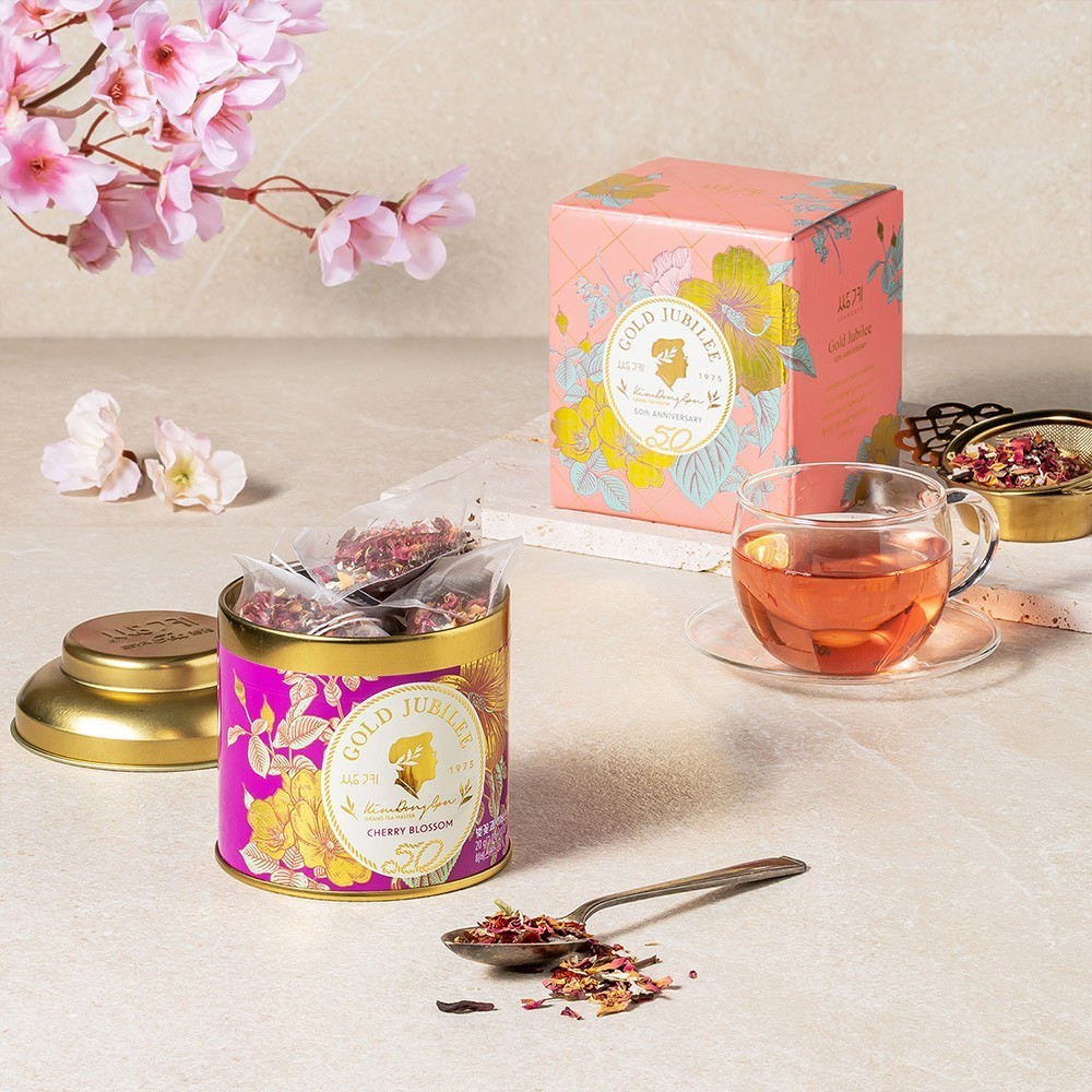 Korean Cherry Blossom Hibiscus Tea 10 pyramid tea Bags Gold Jubilee Premium