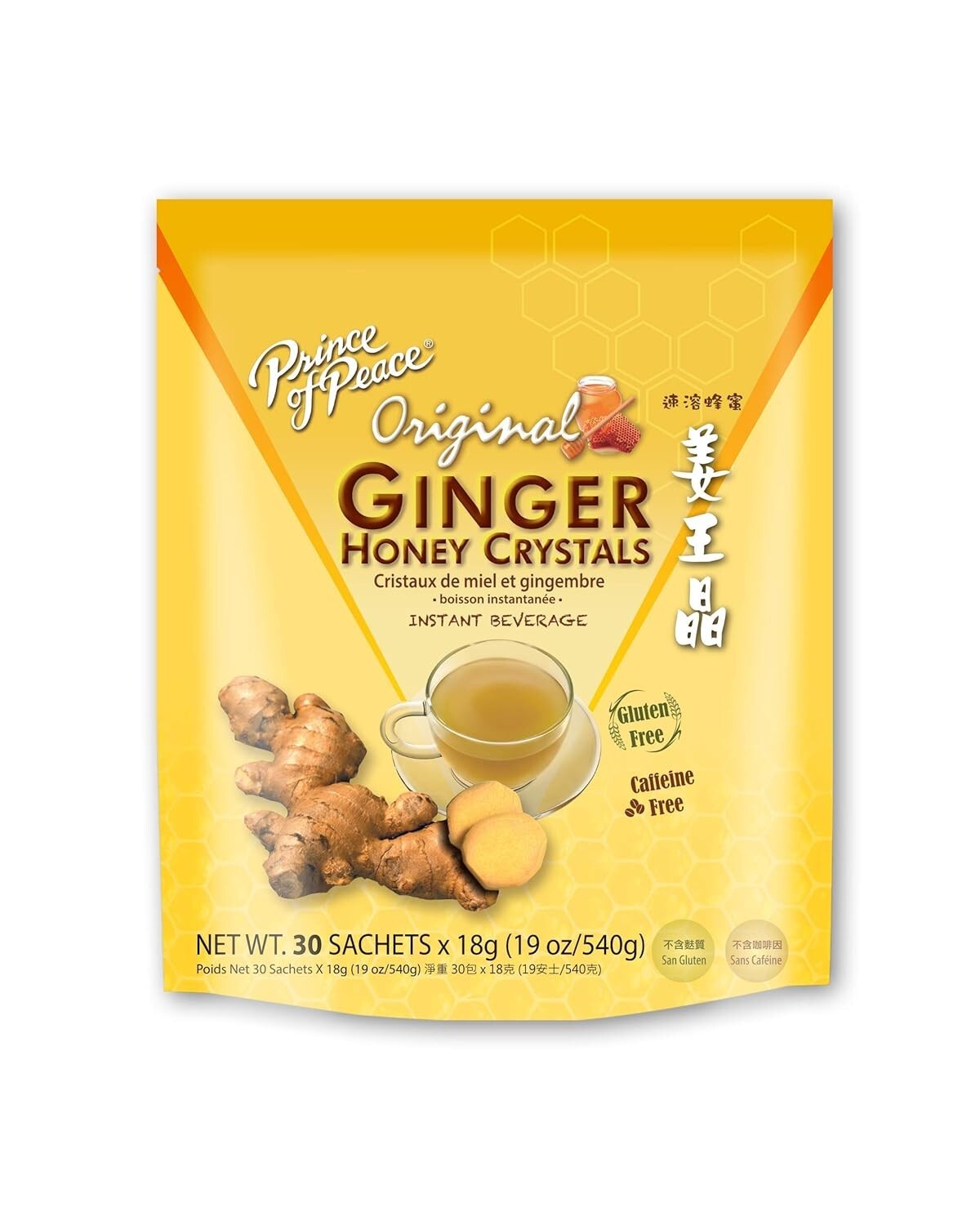 Prince of Peace Ginger Honey Crystals Instant Tea with Original Flavor 30 Count.