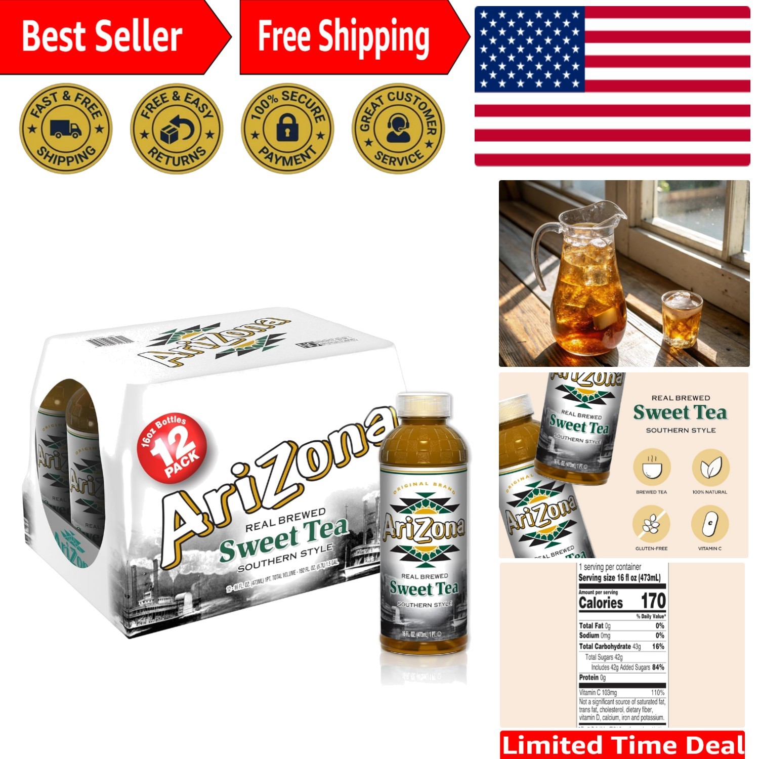 Sweet Tea Bliss – 16 Fl Oz Bottles (12 Pack), Plant-Based & Herbal Refreshment