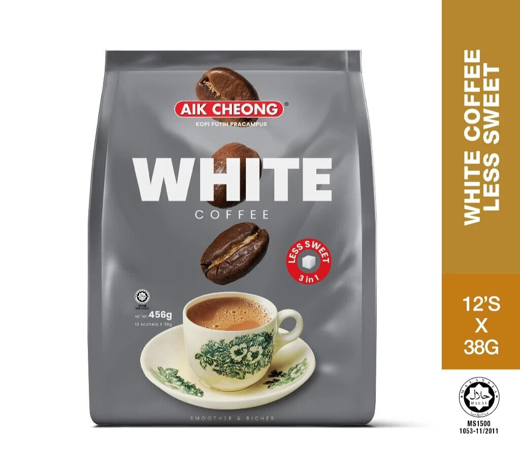 AIK CHEONG 3 IN 1 WHITE COFFEE LESS SWEET (38g x 12s) MALAYSIA PRODUCT