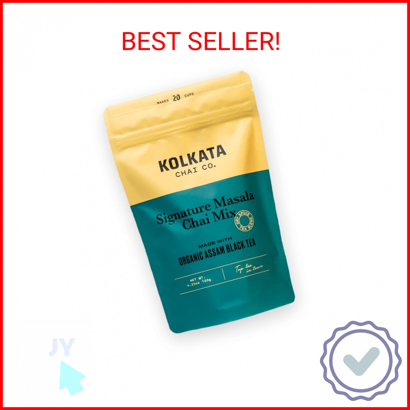 Kolkata Chai Signature Masala Chai mix, 100% Organic Black Tea, Makes 20 cups, P