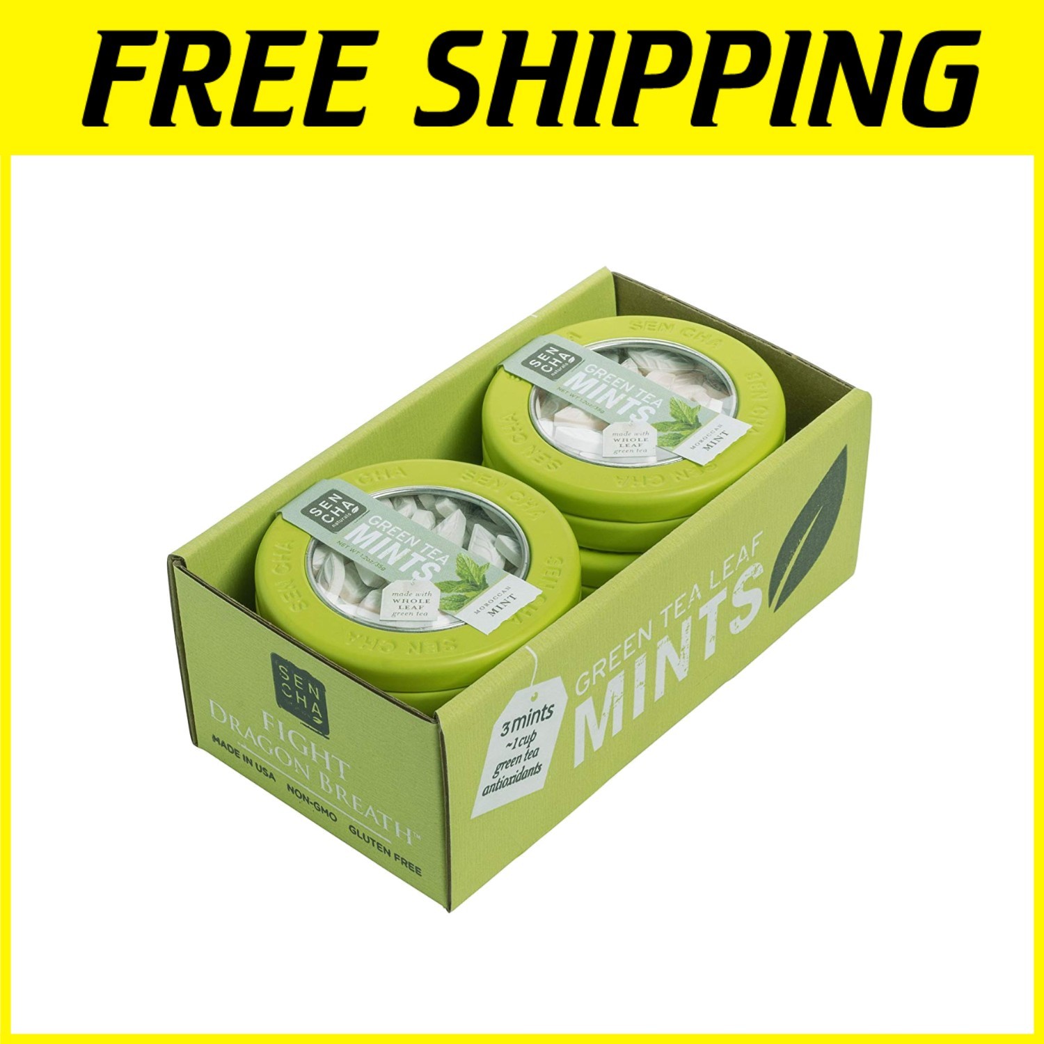 SEN CHA Naturals Green Tea Mints, Moroccan Mint, 1.2 oz x 6^