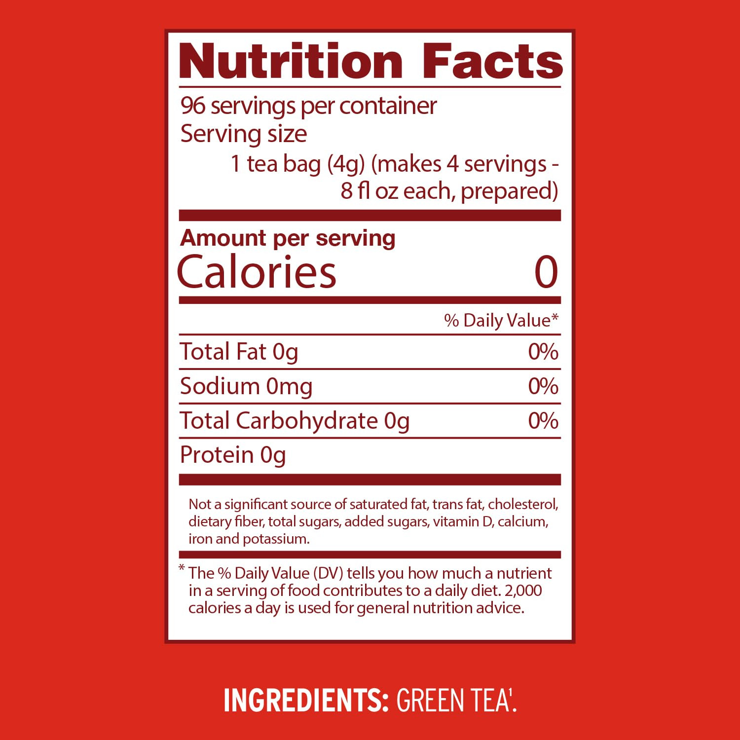 Green Tea Bags, Family Size, 24Ct Box (Pack of 6)