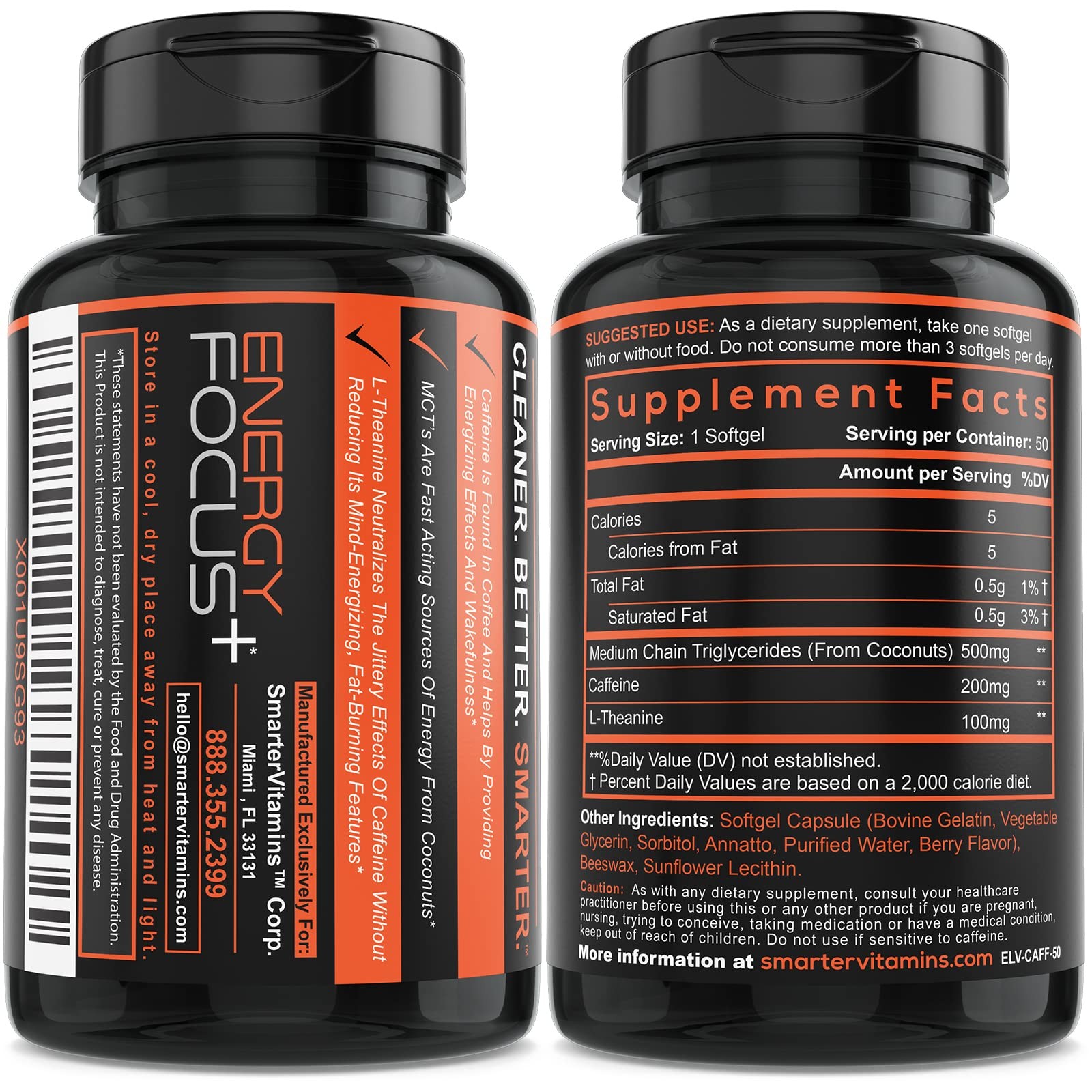 SmarterVitamins (3-Pack 200mg Caffeine Pills with 100mg 50 Count (Pack of 3)