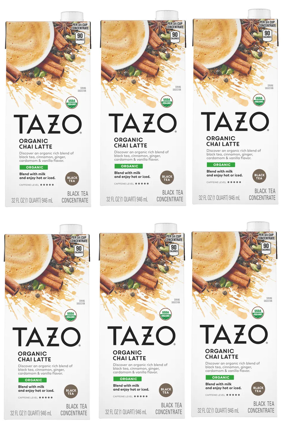 Tazo Organic Chai Latte ORGANIC Black Tea 32oz,enjoy hot or iced,EXP:11/26 (6pk)