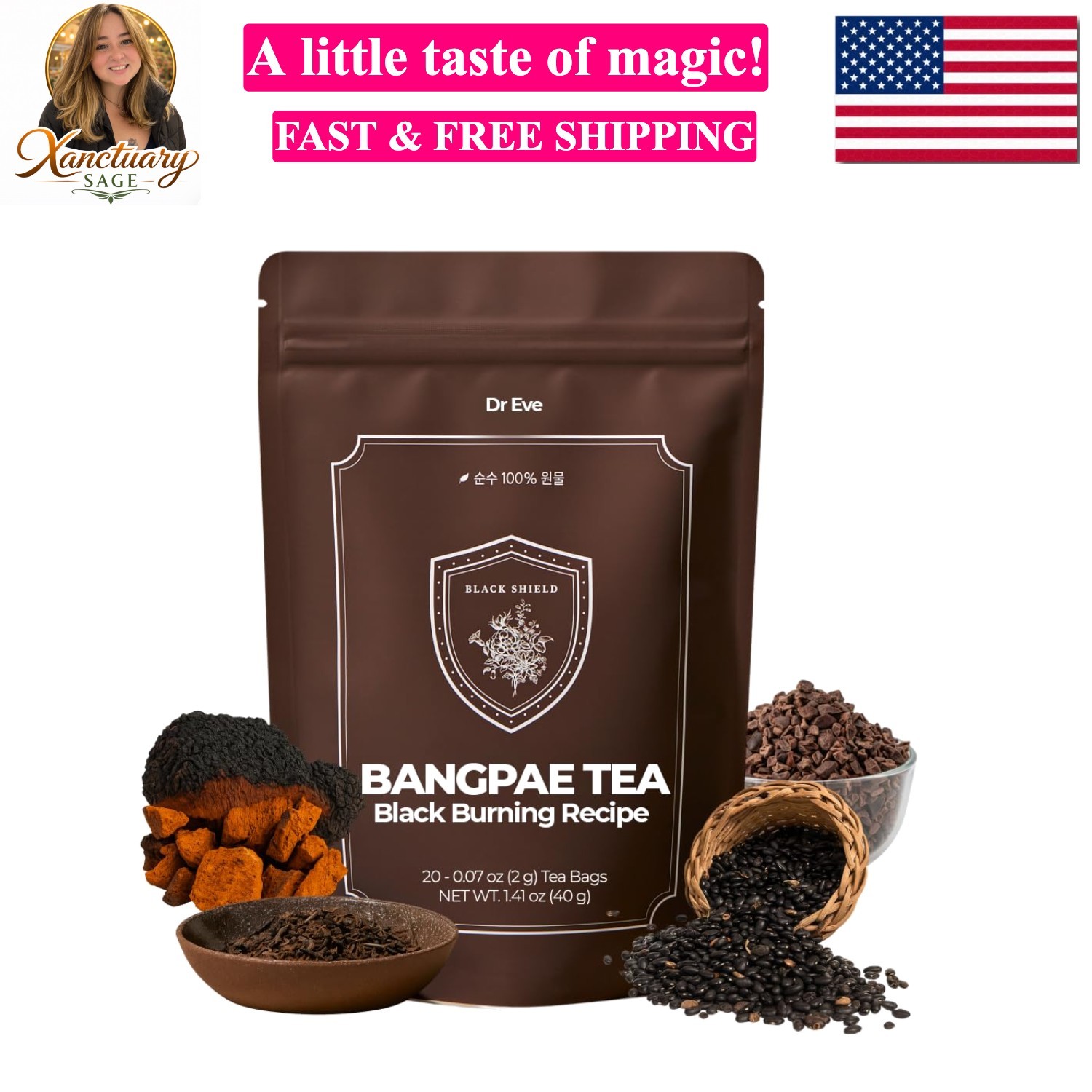 BANGPAE Tea with Puer, Chaga Mushroom, Black Soybean, and Cacao – Detox Tea f…