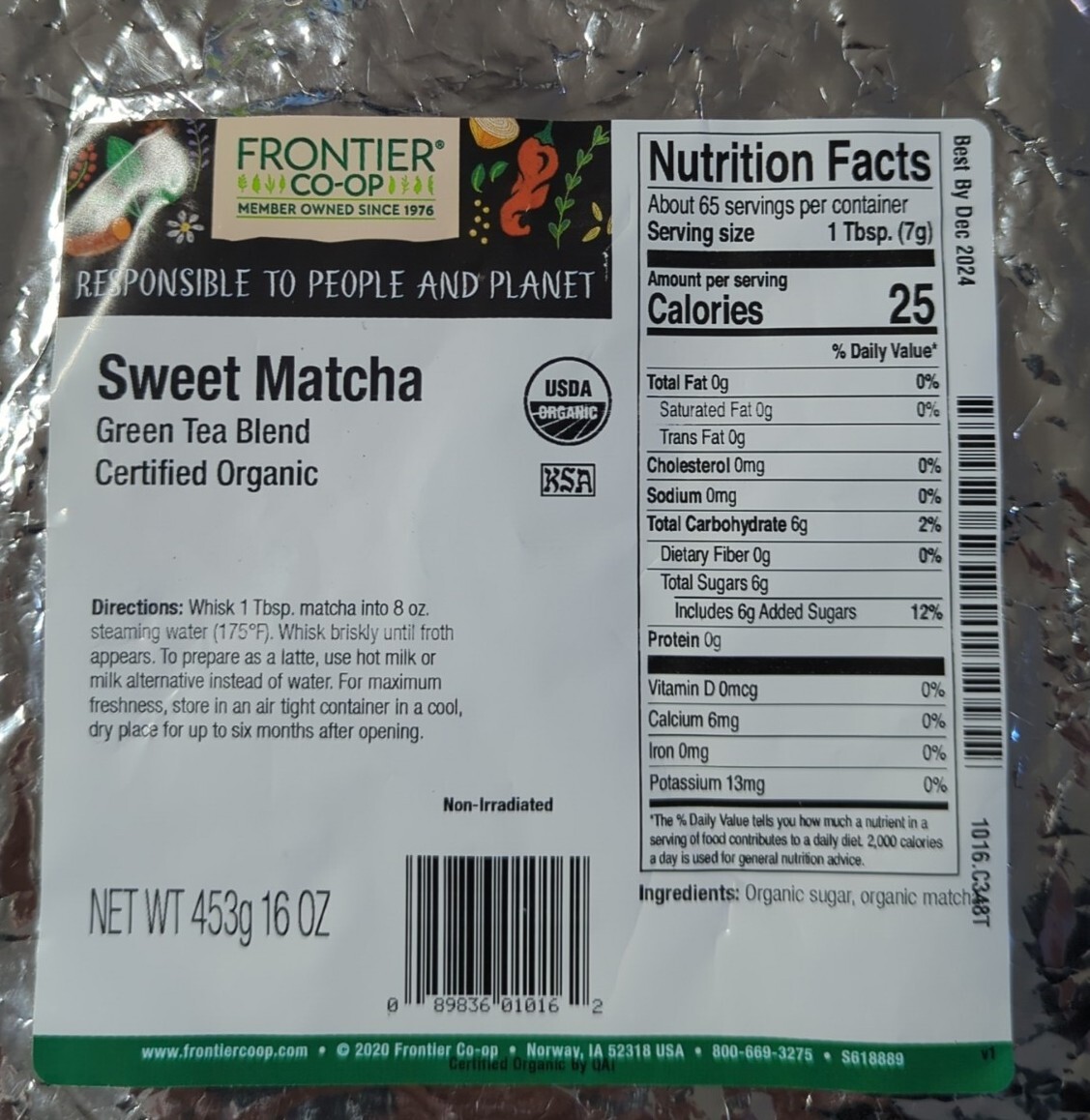 Frontier Co-Op Organic Sweet Matcha Green Tea Blend 16 Oz
