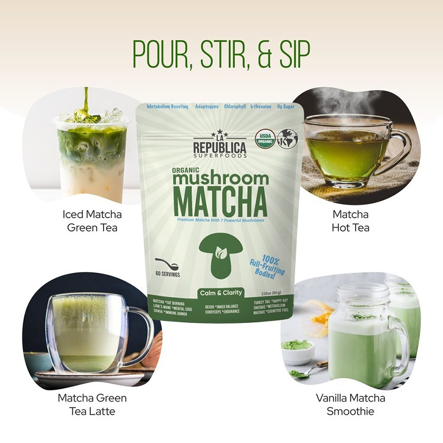 La Republica MATCHA w/ Lion’s Mane (Full-Fruiting Bodies Green Tea) 60 servings