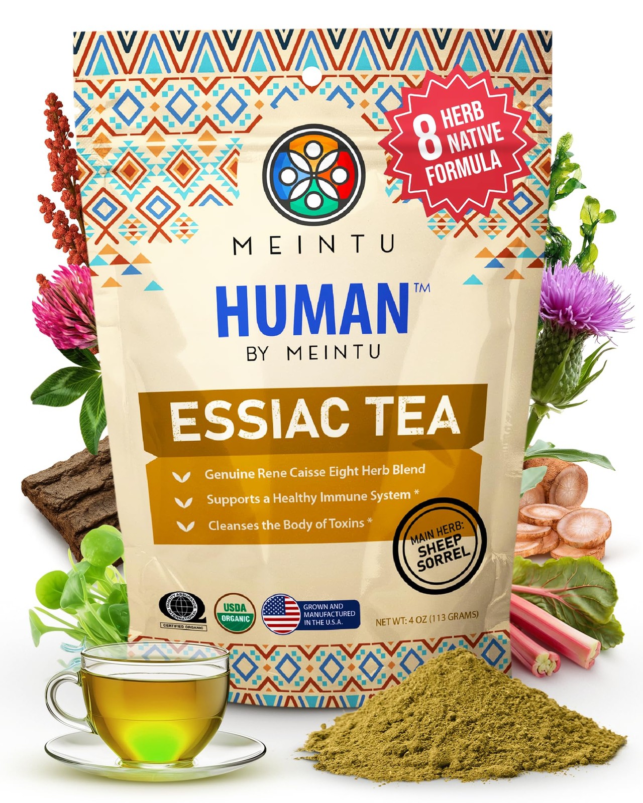 MEINTU Organic Essiac Tea 8 Herb Powder Formula Sheep Sorrel with 20% Root – …