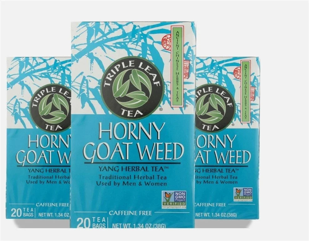3 Pack – Triple Leaf Tea Horny Goat Weed Herbal 20 Bags Caffeine Free 12/2028