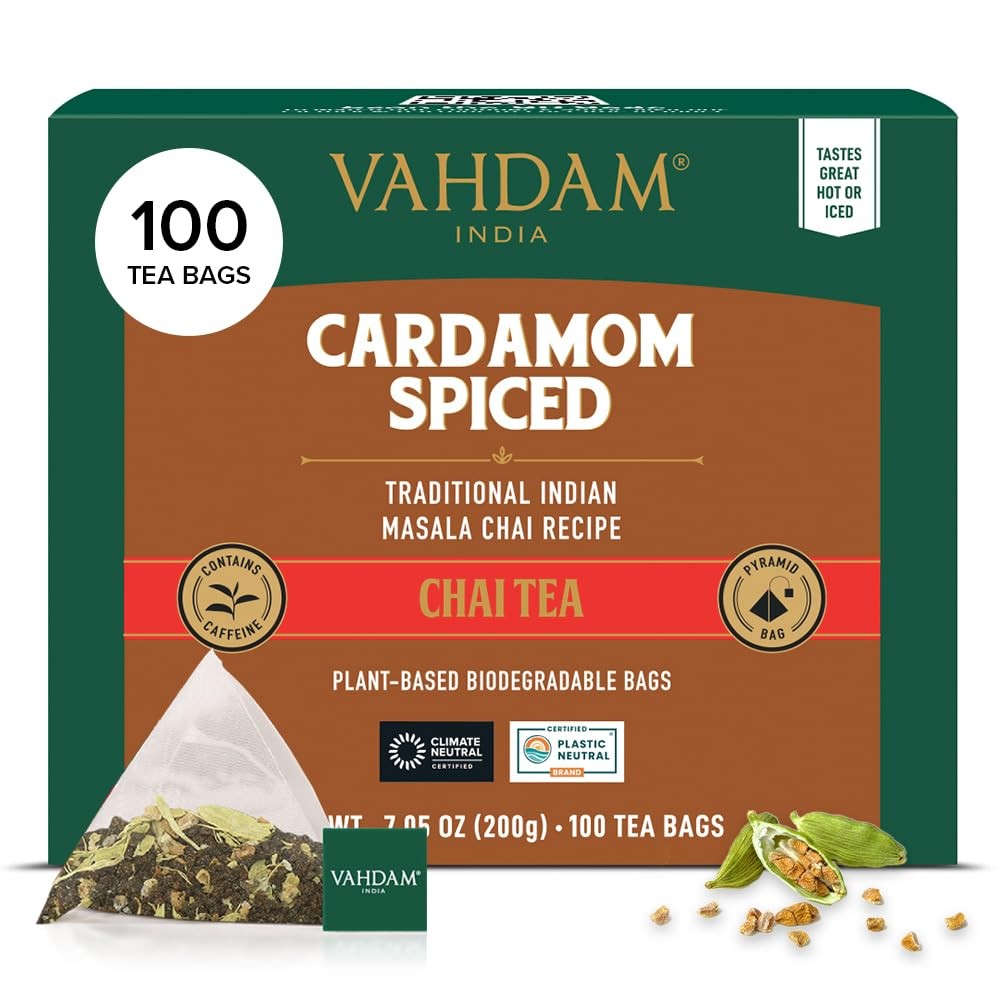 VAHDAM, Cardamom Masala Chai Tea Bags (100 Count) Non GMO, Gluten Free, No…