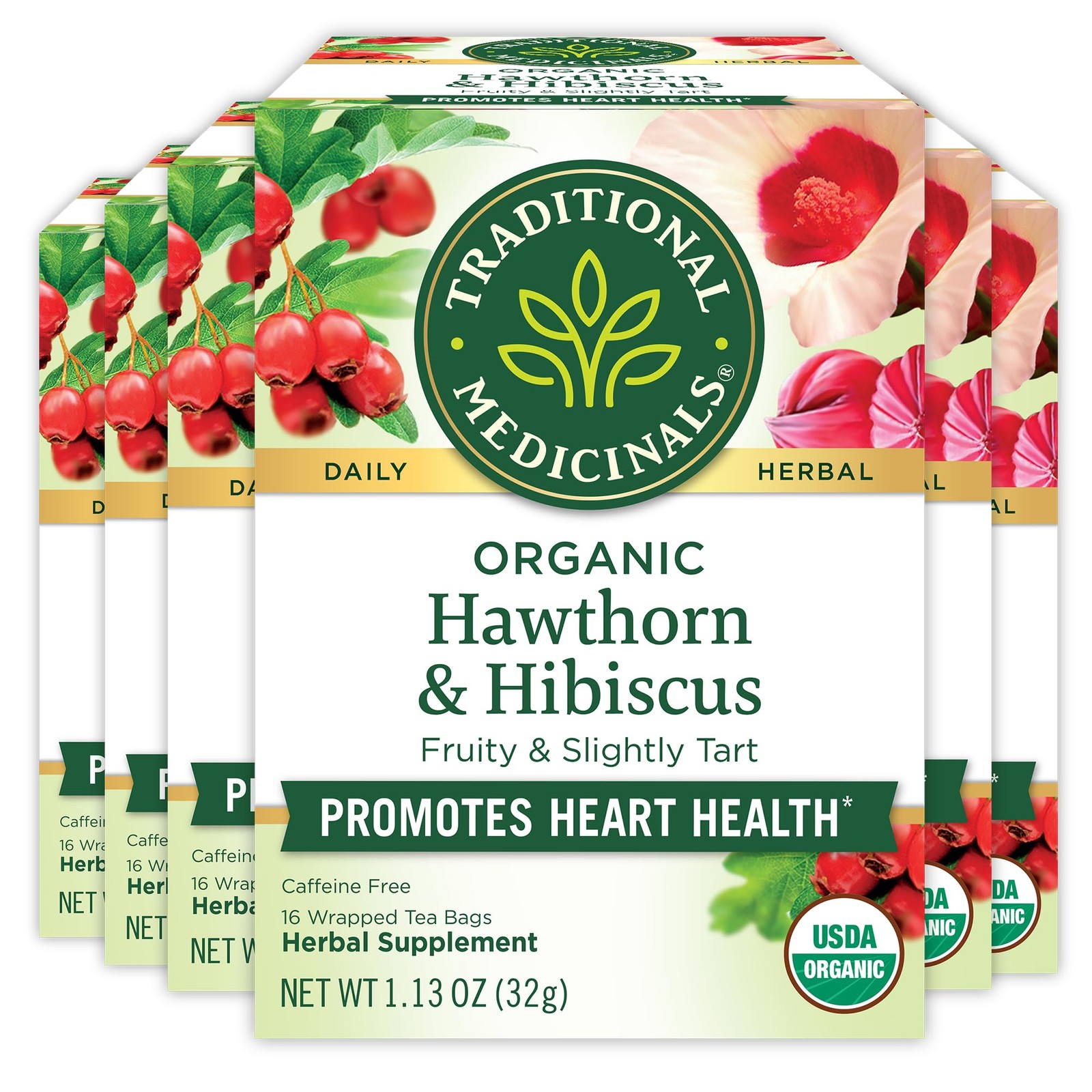 Traditional Medicinals Tea, 96 Count (Pack of 6), Hawthorne With Hibiscus