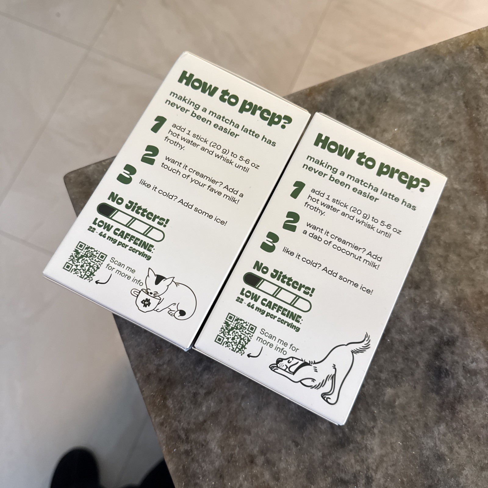 Matcha DNA Latte Sticks + Matcha Coconut Sticks. Exp: 05/27
