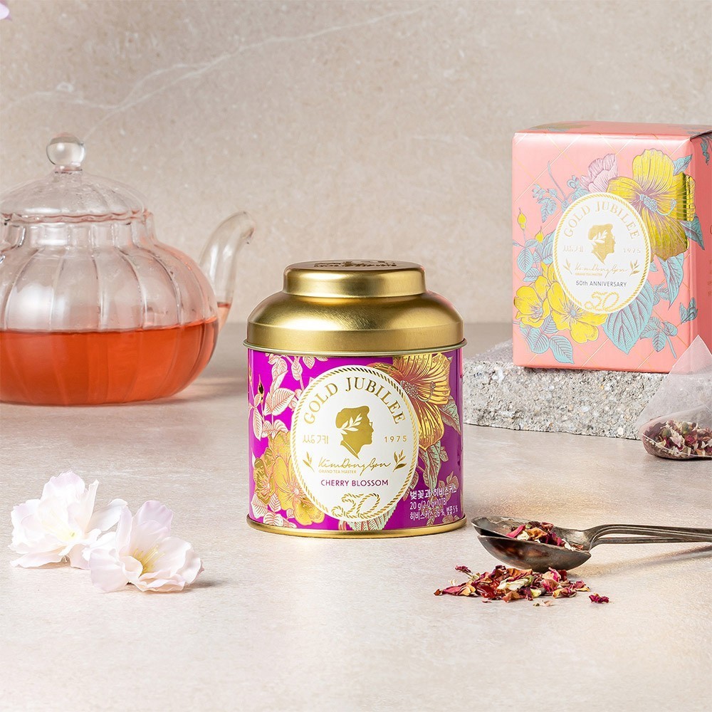 Korean Cherry Blossom Hibiscus Tea 10 pyramid tea Bags Gold Jubilee Premium