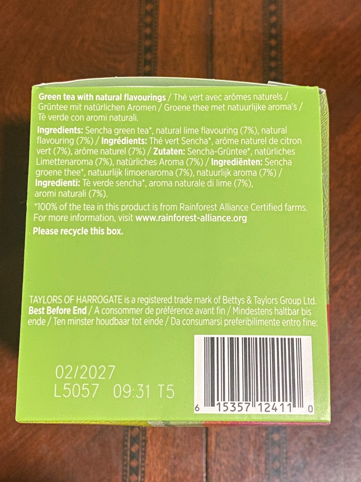 Taylors of Harrogate Tea – Lychee & Lime Green Tea – 5 20 count BB 2/2027