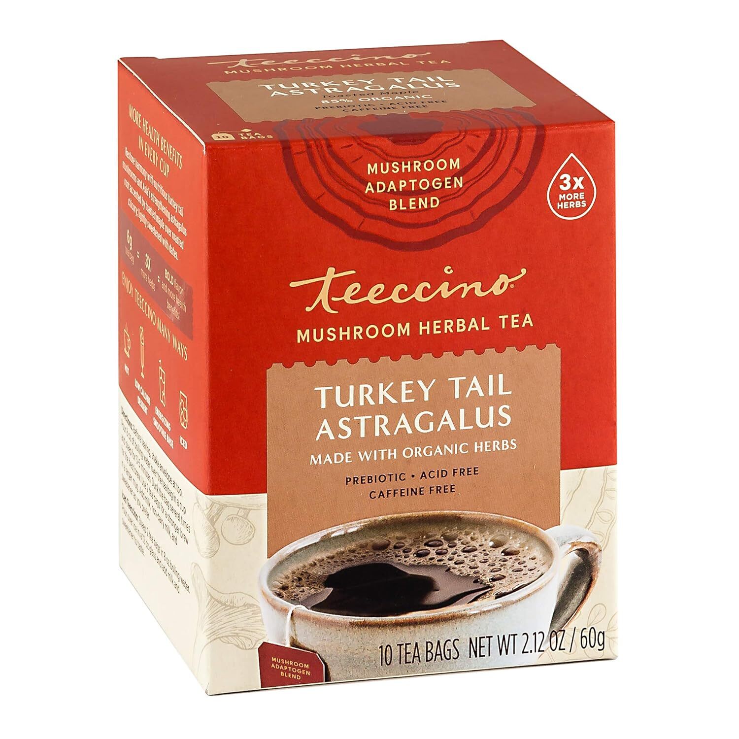 Teeccino Turkey Tail Astrgalus Mushroom Herbal Tea 10 Bag