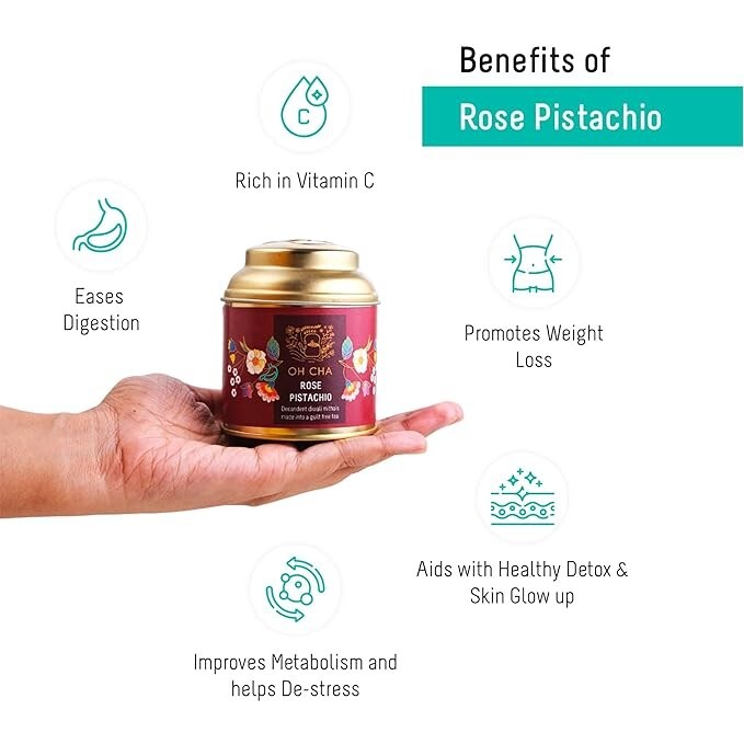 OH CHA – Rose Tea Pistachio | Rose Green Tea with Kashmiri Saffron 35g