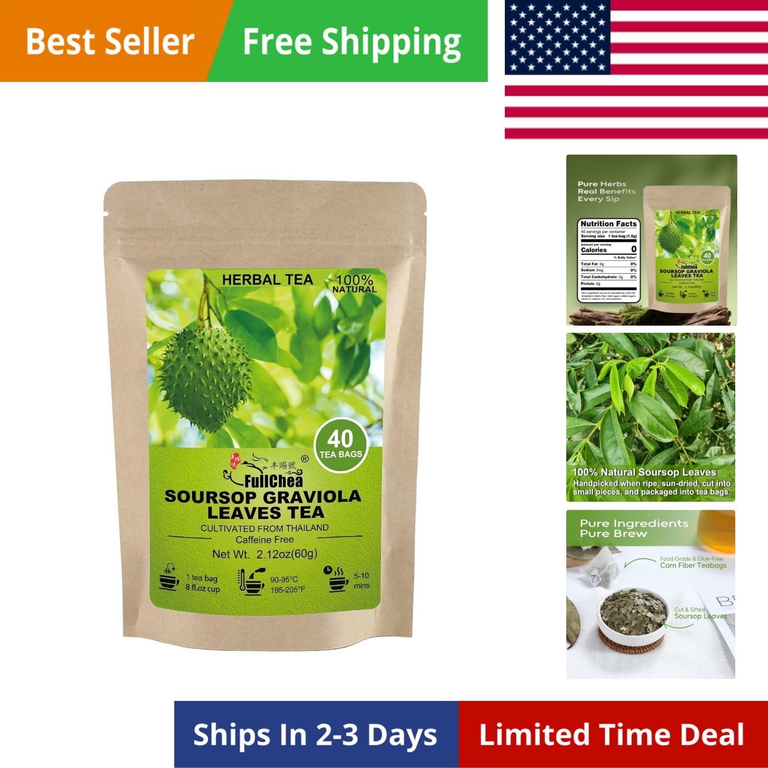 Soursop Leaves Tea Bags, 40 Teabags – Soursop Graviola Leaves – Hojas De Gua…