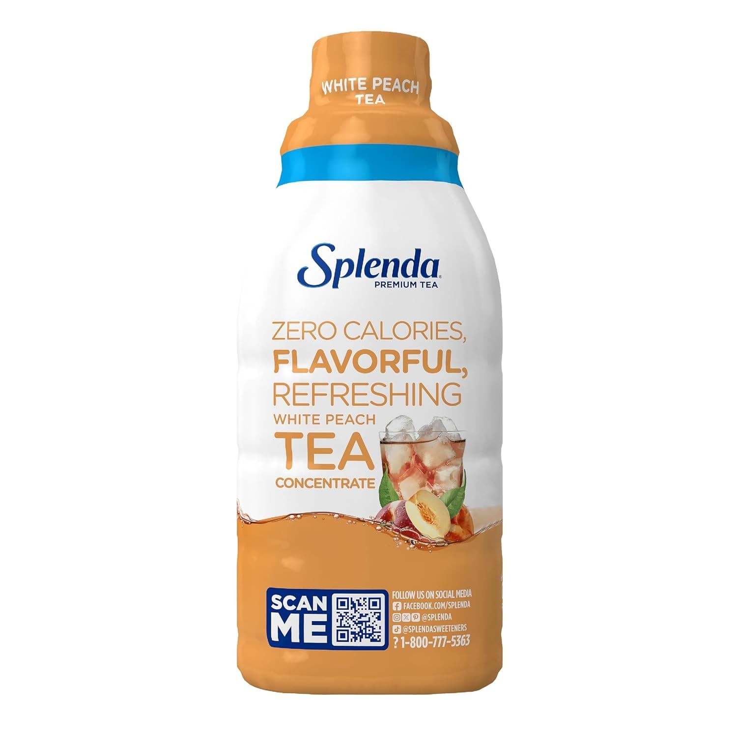 Zero Sugar White Peach Green Tea 1:1 Concentrate, Real Brewed, 32 fl oz Bottle