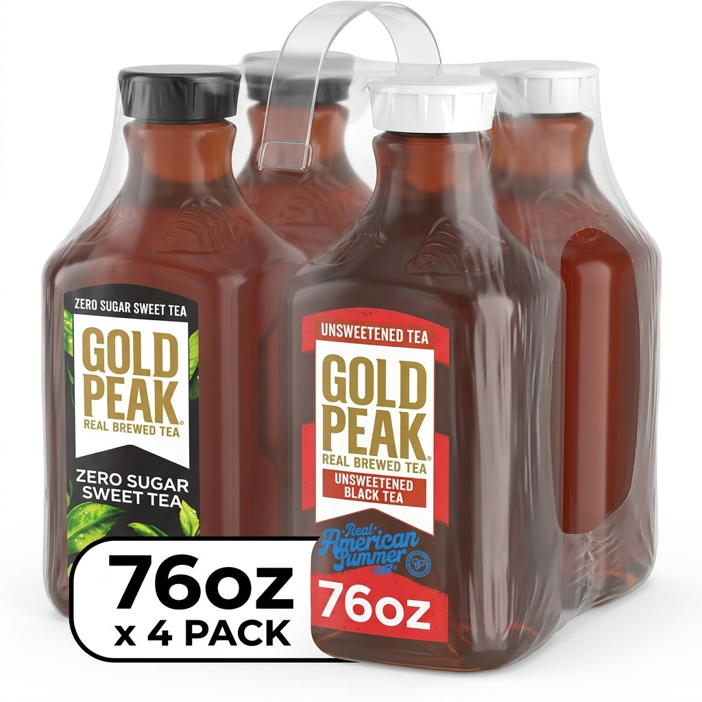 Gold Peak Unsweetened Black & Zero Sugar Sweet Tea 76oz 4 Pack Variety