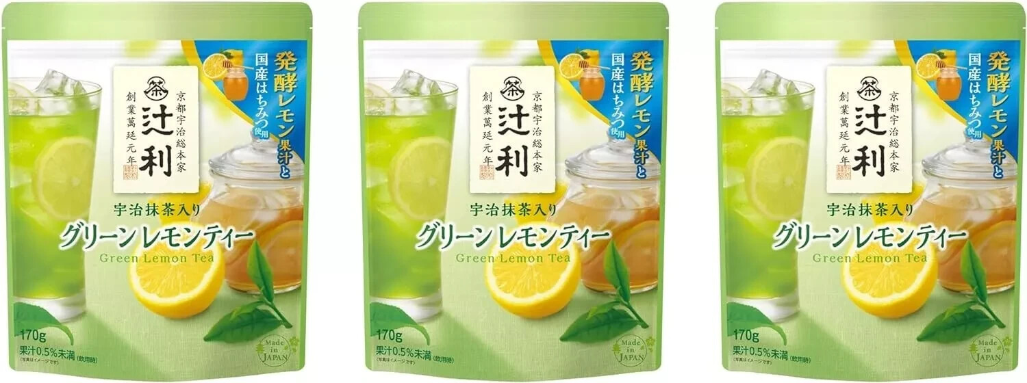 SET 3 PACKS Tsujiri Green Lemon Tea with Uji Matcha 170g Made In Japan