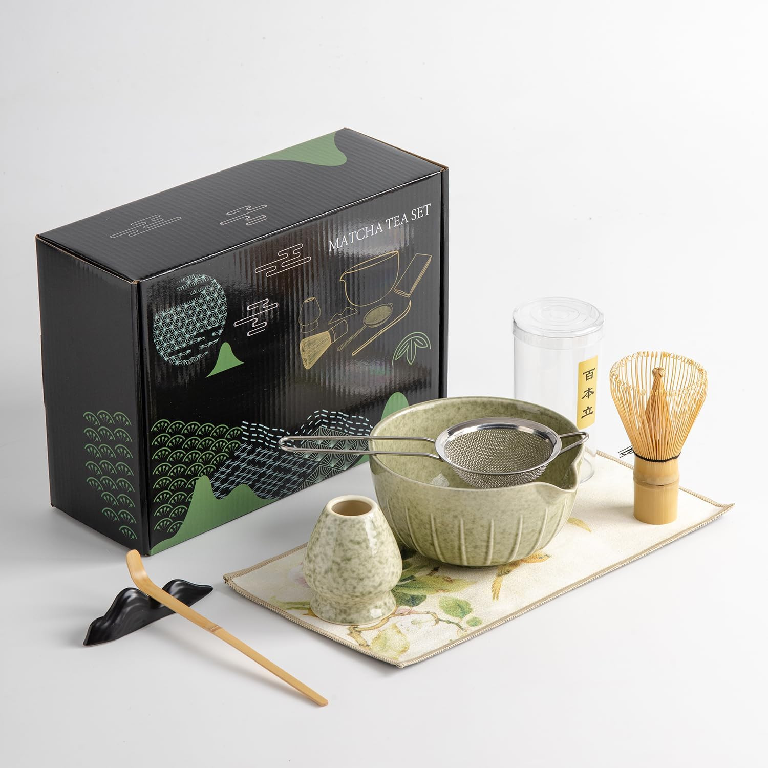 Matcha Whisk Set – 7PCS Matcha Kit ，Matcha Bowl with Spout, Bamboo Whisk